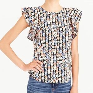 J Crew Mercantile Women's Floral Ruffle‎ Sleeve Top Size 12 Black Multi